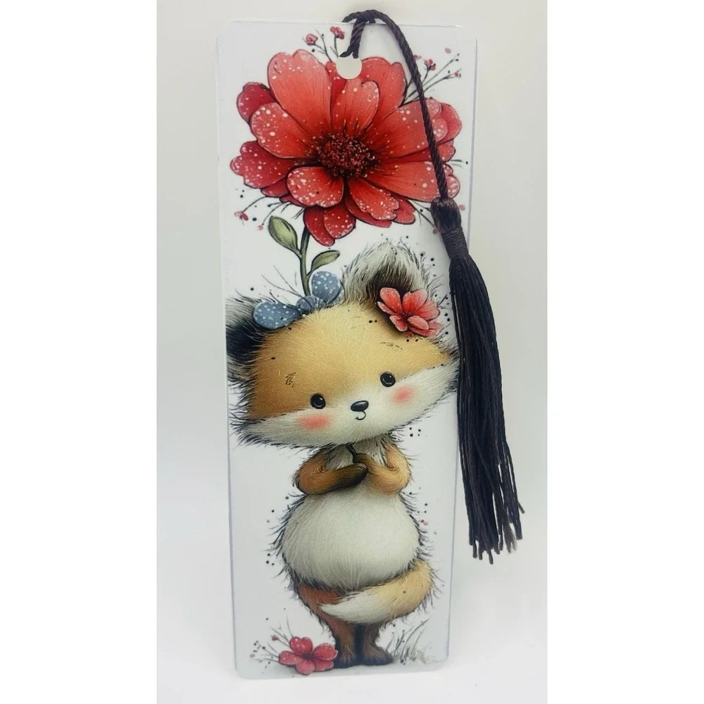 Cute Baby Fox Aluminum Bookmark With Tassel. 6X2